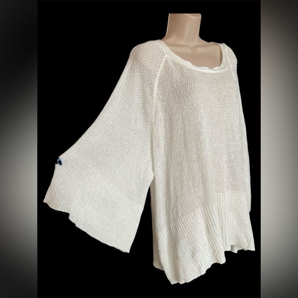 EST. 1946 Elegant White Knit Oversized Ties Back Bat Sleeves Poncho Top 26/28W - Picture 4 of 8